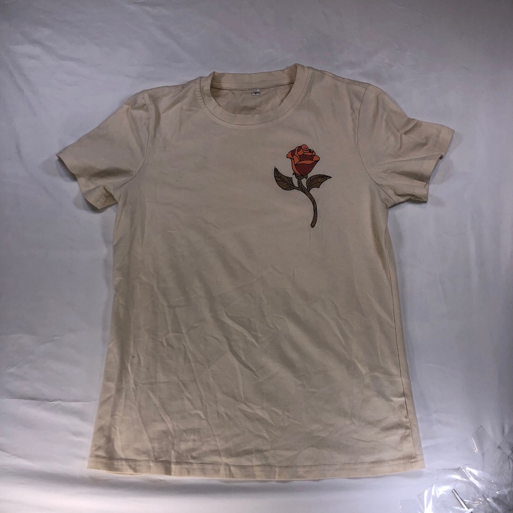 Tale As Old As Time Graphic T-Shirt Cream Rose Stained Glass Small